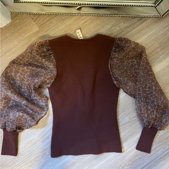 Anthropologie Dolan Puff Sleeve Sweater – Animal Print Sleeves XXSP (Fits XS/S) - Picture 7 of 8